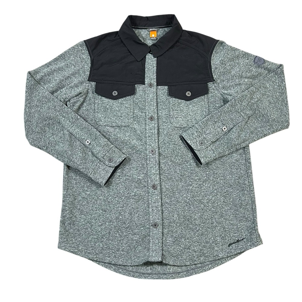 Eddie Bauer Sport Shop Gray Marled Long Sleeve Button Down Fleece Shacket M